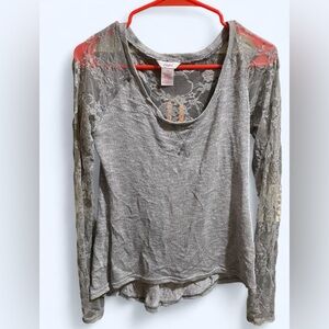 Candie's Gray Lace Long Sleeve Top